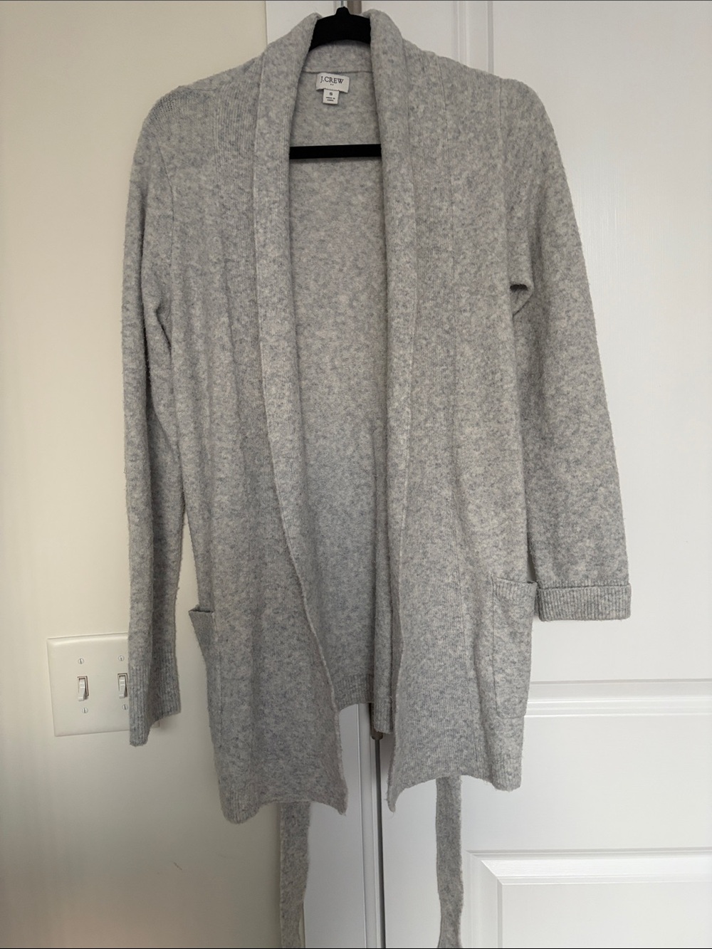 J. Crew Light Gray cardigan with tie